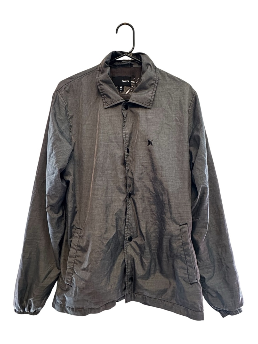 Hurley Men's Dark Gray Button-Up Lightweight Shirt Jacket/Windbreaker Medium